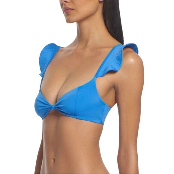 Peixoto Ruffle Shoulder Bikini Top Blue Textured Swim Pullover Top NWT Large - Picture 3 of 7